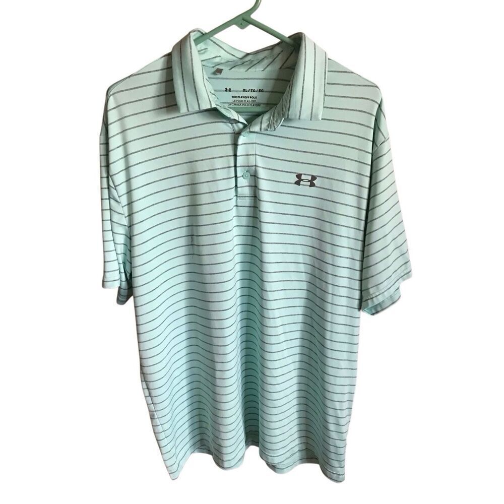 Under Armour the playoff polo golf shirt SZ XL green gray striped